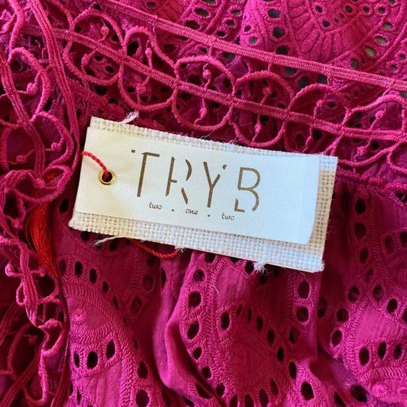 TRYB Anthropologie Crochet Eyelet Pink Top NWT S - Picture 9 of 12